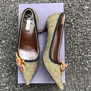 Prada wool fabric dress heel with embellishments